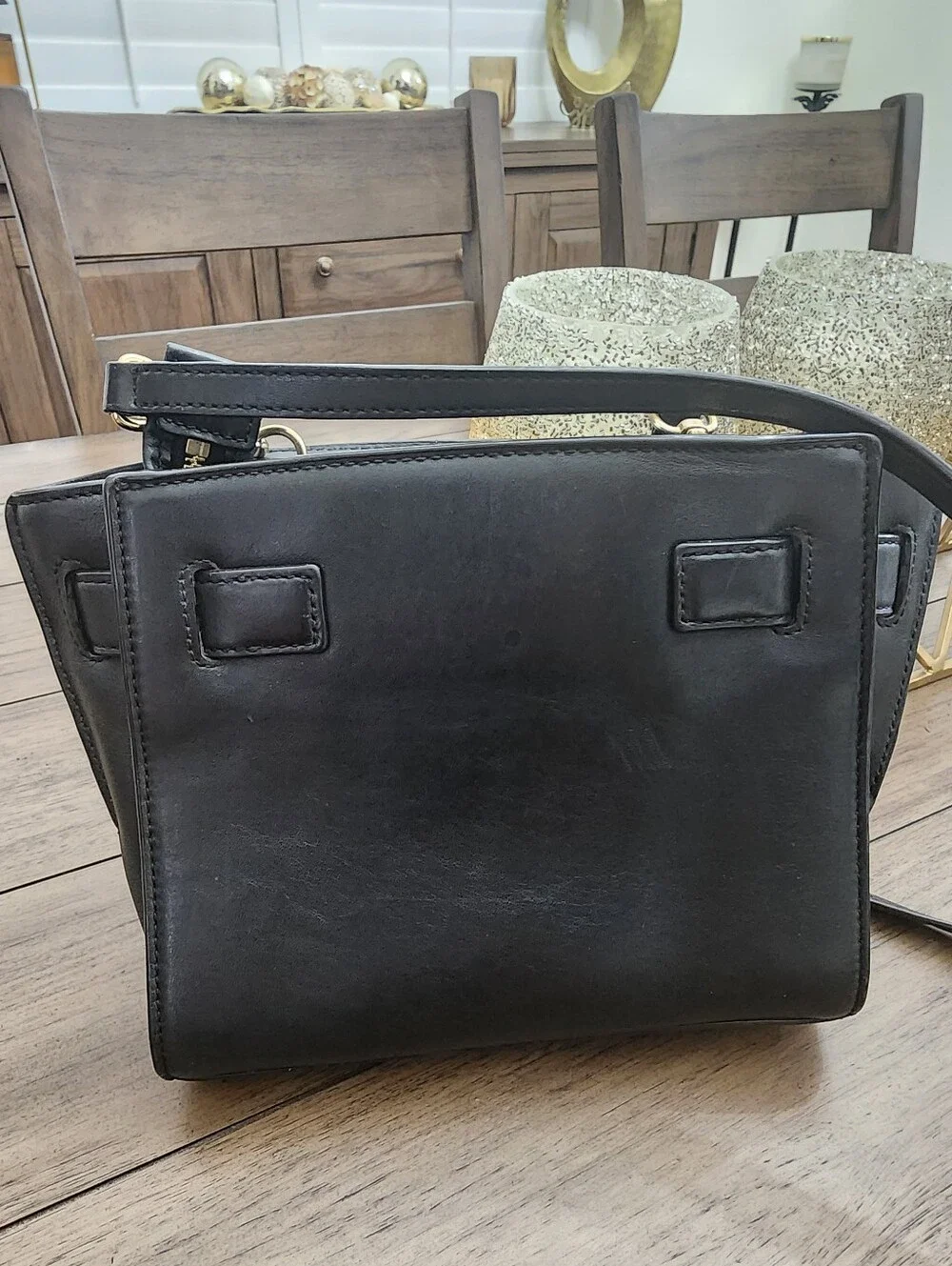 Michael Kors Black Leather Crossbody Bag with Gold Hardware & Lock&key Mini Tote